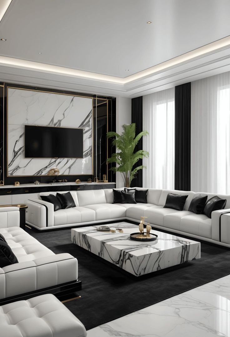 Living Room with Stunning Black and White Design Ideas